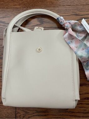MINISO Cream Structured Top-Handle/Crossbody Bag with Floral Scarf (NWT)